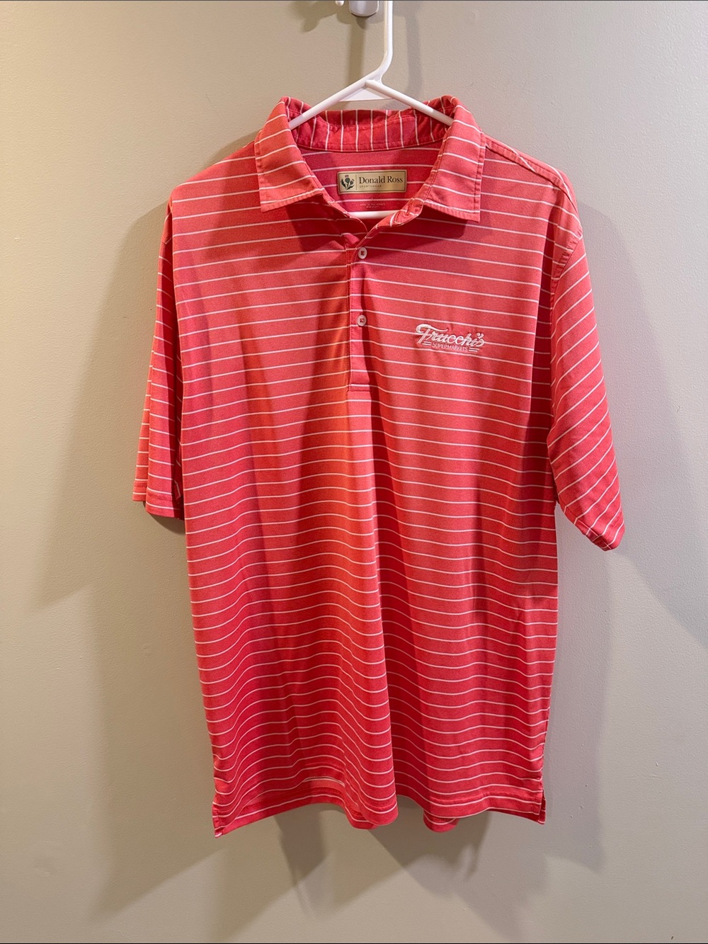 Men's Coral Stripe Polo with Embroidered Logo - Donald Ross